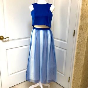 NWT. Royal blue & white 2-piece casual/formal dress. Crop top. New. Never worn.